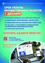 Срок уплаты имущественных налогов физических лиц – до 1 декабря 2025 года.